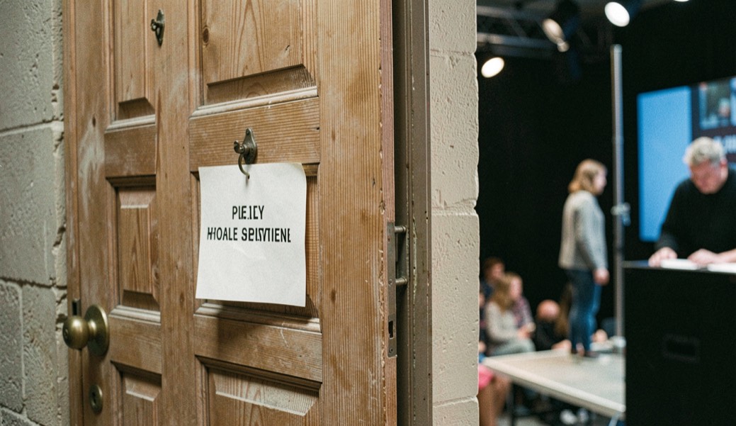 Detailed view of door policy within stage sightline