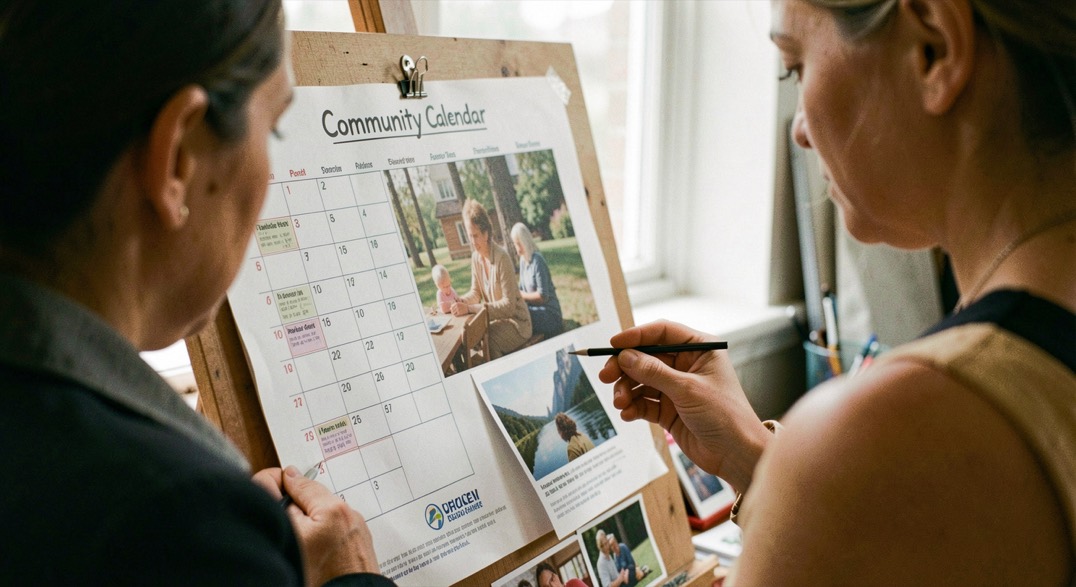 Supporting evidence for community calendar with contextual materials visible