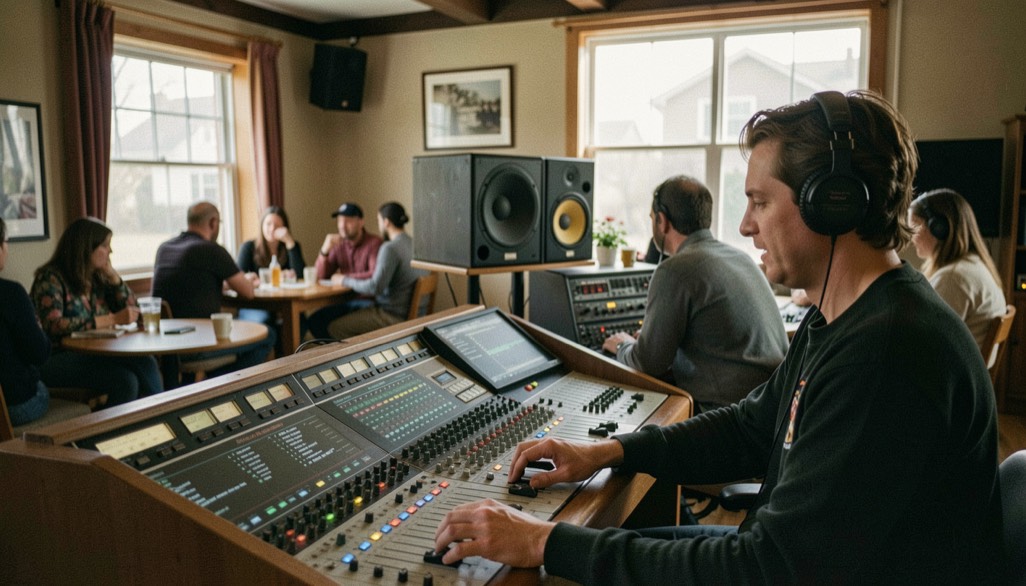 Detailed view of local venue within sound engineer